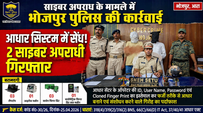 Bhojpur police aadhaar fraud case cyber crime cloned fingerprint 2 accused arrested Bihar 2026